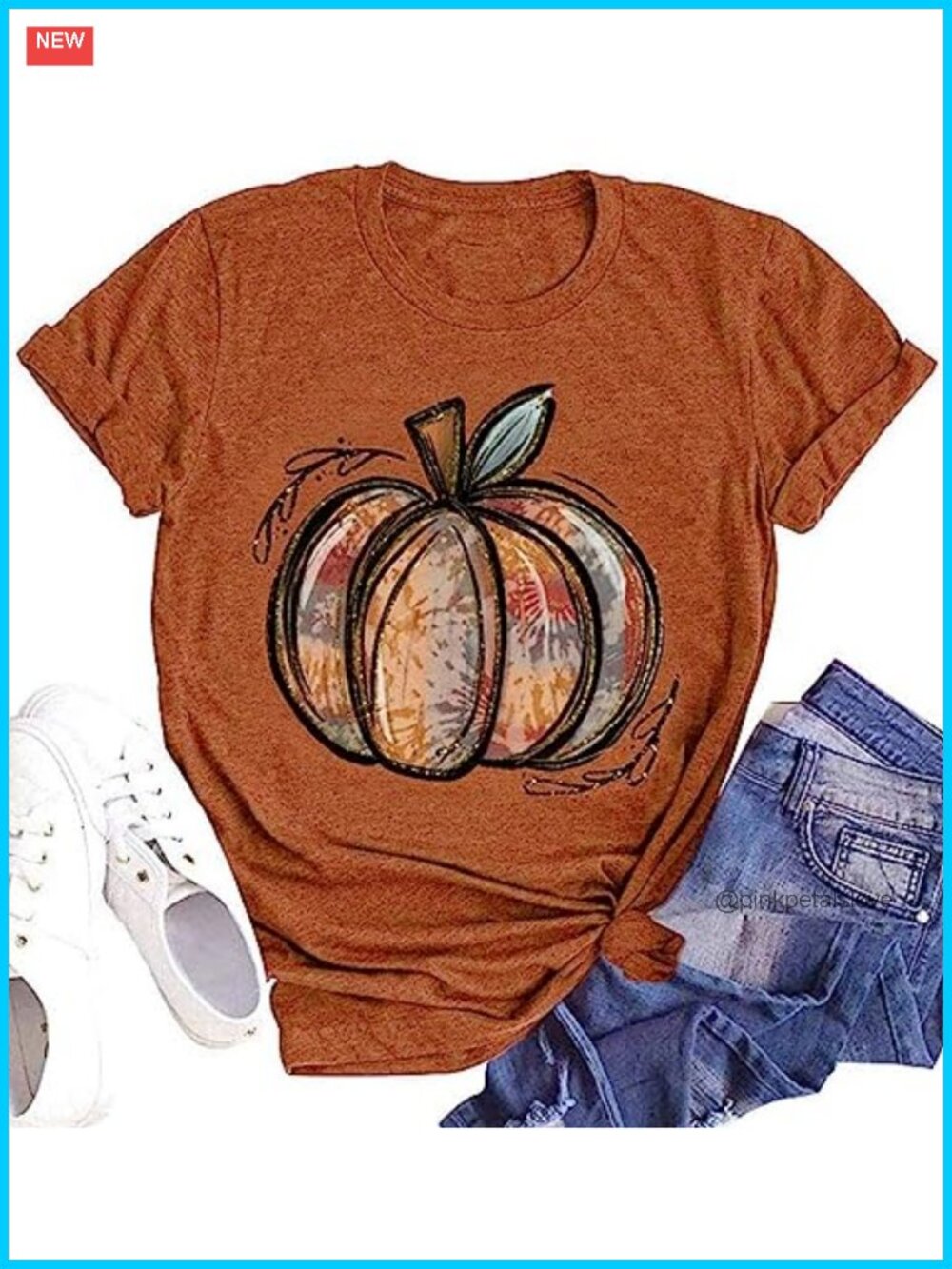 Oriental Pearl Women's Fall Pumpkin Thanksgiving Graphic T-Shirt Crew Neck